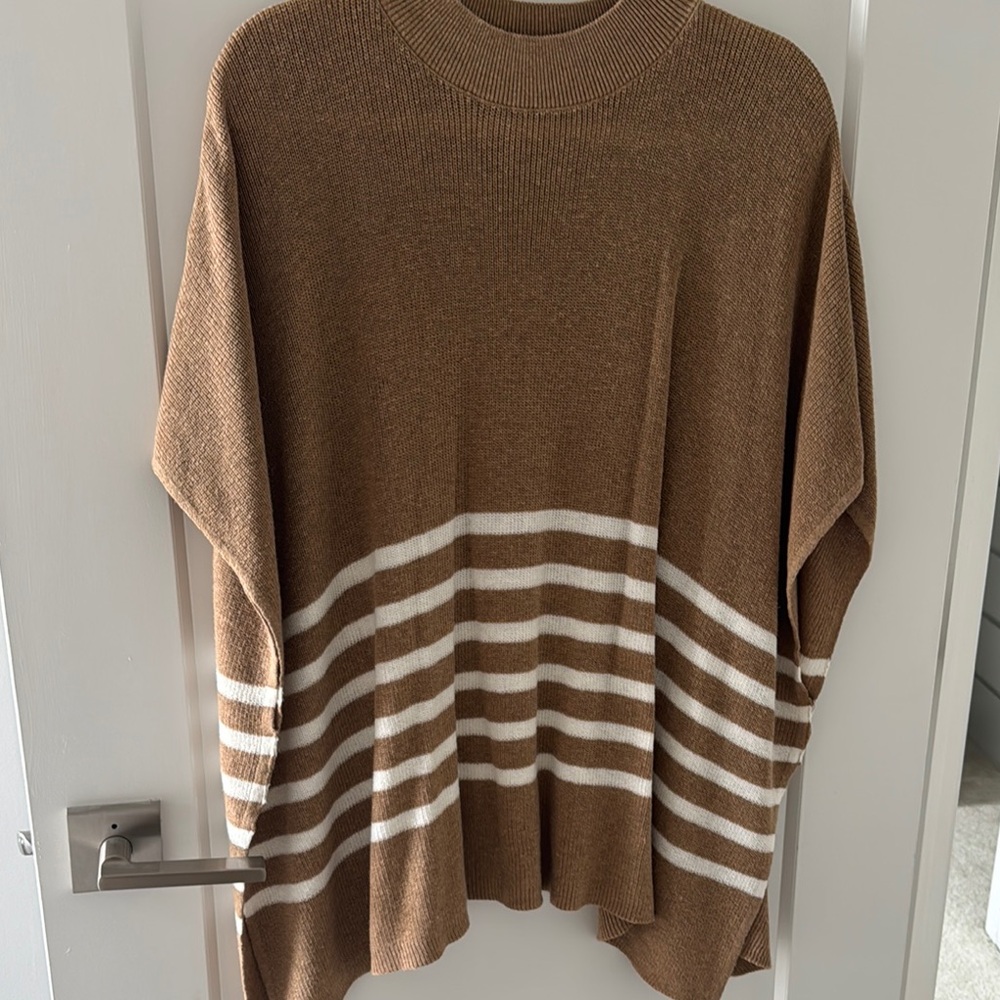 J. Crew Factory Tan and White Striped Poncho